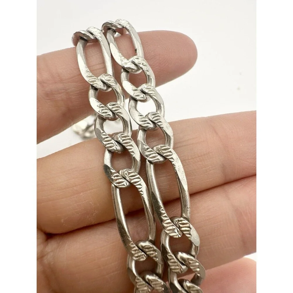 Men's Solid 925 Sterling Silver Figaro Chain Necklace ITALY 7mm 20”